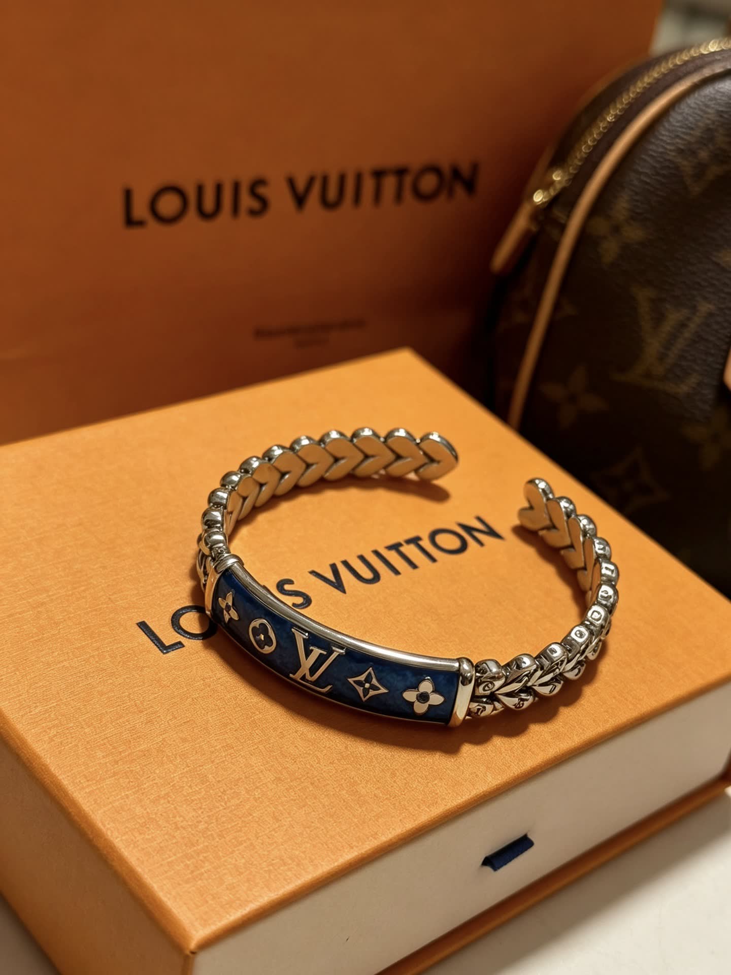 Louis Vuitton Silver Blue Enamel Bracelet